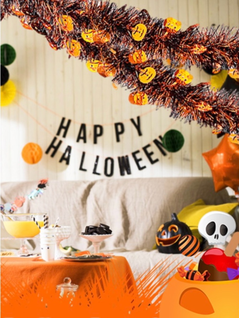 Halloween Tinsel Garland Party Decor - Orange & Black
